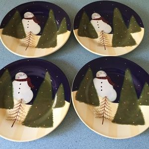 BLUE SNOWMAN DEB HRABIK FOR DEMDACO 4- WINTER WHIMSY PLATES SNOWMAN MOTIF